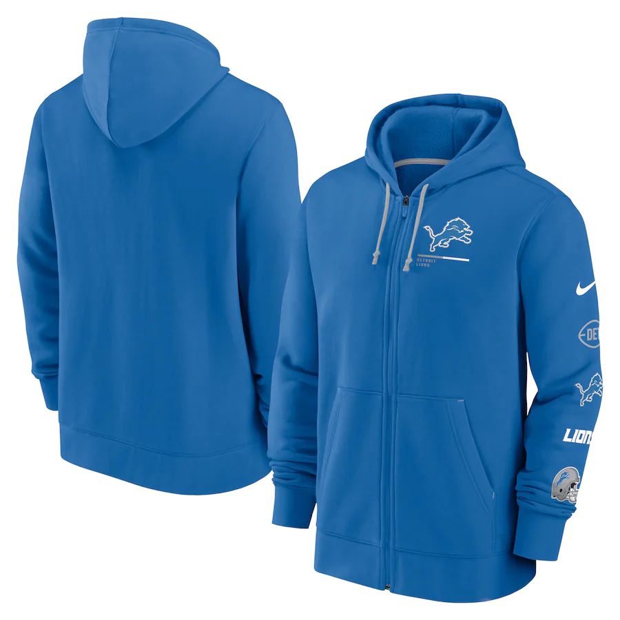Men Detroit Lions nike blue surrey full zip hoodie->detroit lions->NFL Jersey